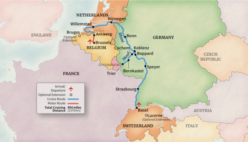 rhine river cruise map