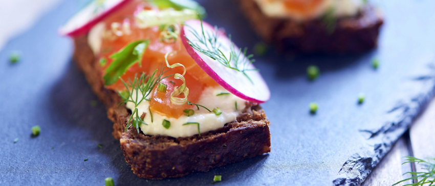 Open Rye Sandwich with Smoked Salmon, Herb Cream Cheese and